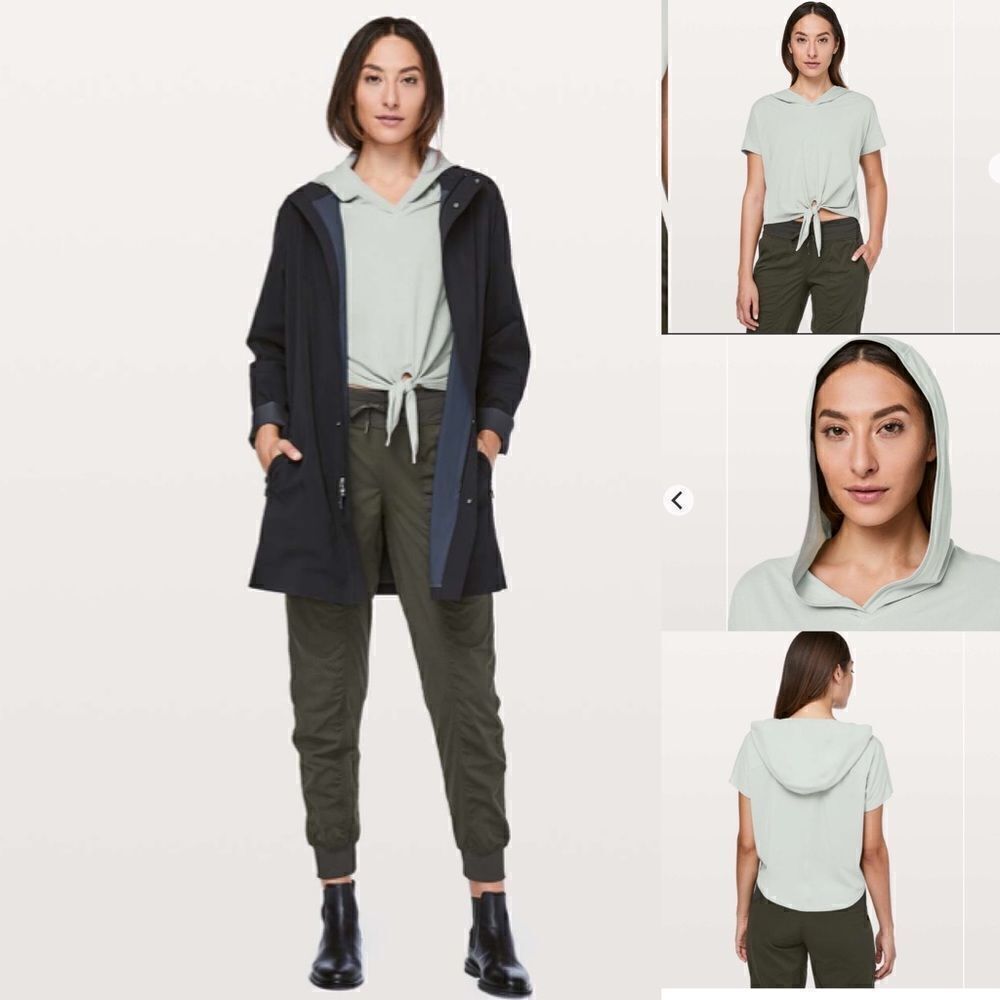𝅺lululemon Sz 6 Knot Gonna Fly Tee hooded cropped Jade Grey